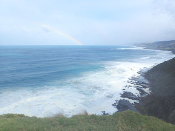 Scenic view of sea against cloudy sky