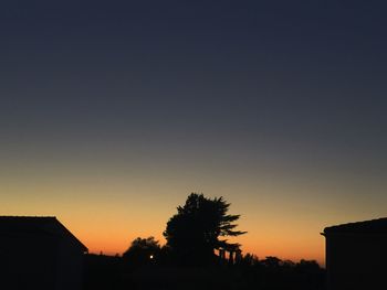 Silhouette trees against clear sky during sunset