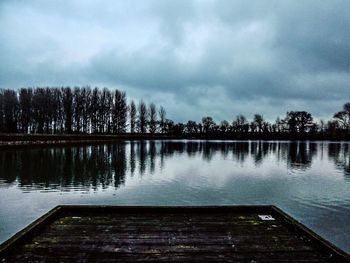 Scenic view of lake against cloudy sky