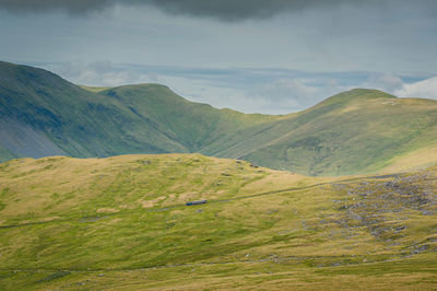 View from ranger path at mountain train route to the yr wyddfa peak - snowdon in wales. uk