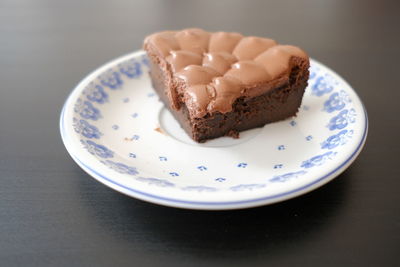 Close-up of cake in plate on table