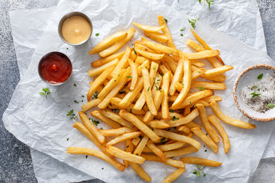 High angle view of food on table