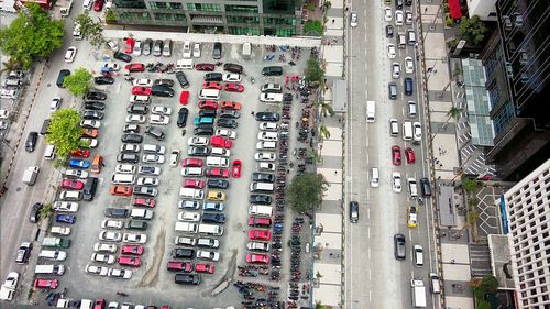 High angle view of traffic on road in city