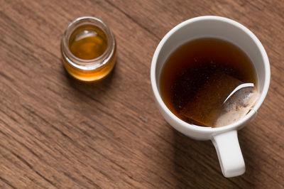 High angle view of coffee on table