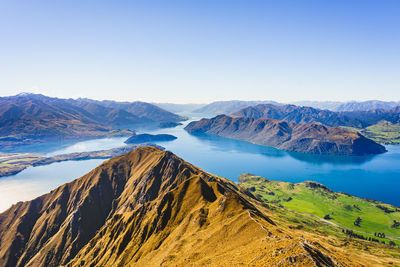 Scenic view of mountains against clear sky