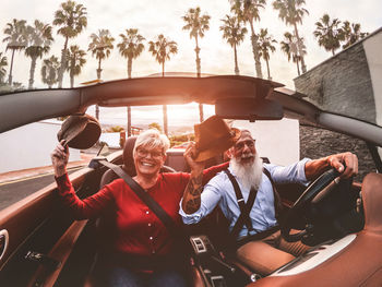 High angle view of people sitting in bus