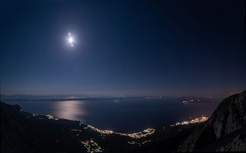 Scenic view of sea against sky at night