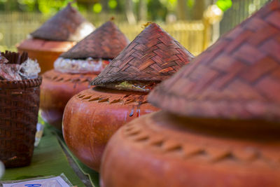 Red water jar or primitive ceramics, thai traditional style water storage in container