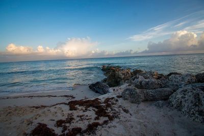 Scenic view of sea against sky during sunset