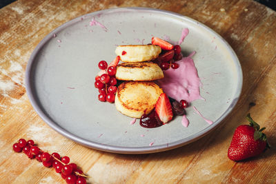 High angle view of food in plate on table