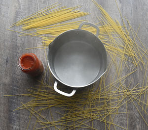 High angle view of drink on table