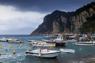 Fishery boat at capri island mediterranean sea southern of italy
