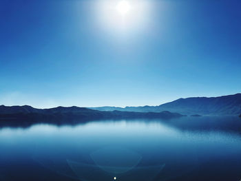 Scenic view of lake against blue sky