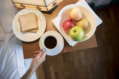 High angle view of breakfast on table