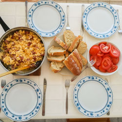 Directly above shot of breakfast on table