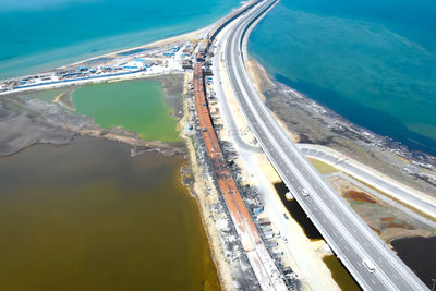 High angle view of street amidst sea