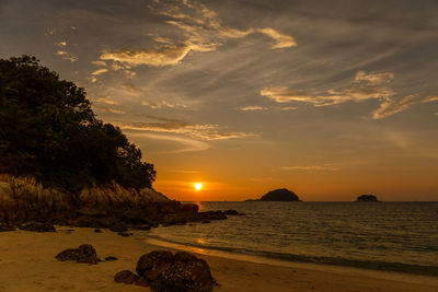 Scenic view of sea against sky at sunset