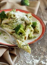 Close-up of pasta in plate on table