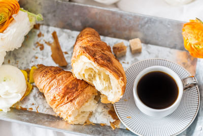 High angle view of breakfast on table