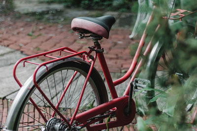 Close-up of bicycle parked in basket