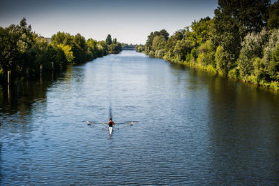 Scenic view of lake amidst trees against sky