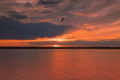 Scenic view of sea against orange sky