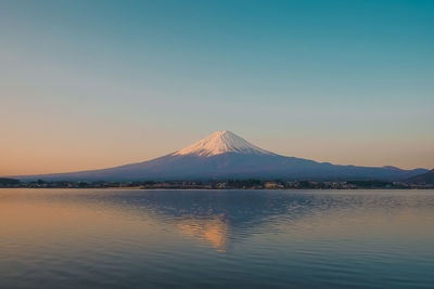 Scenic view of lake against sky during sunset