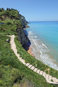 Stairs path downwards to kap drastis at corfu island greece