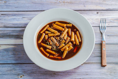 Directly above shot of food in bowl on table