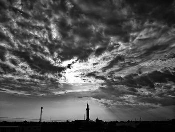 Low angle view of silhouette building against sky at sunset