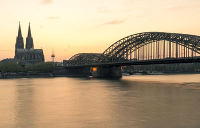 Bridge over river at sunset