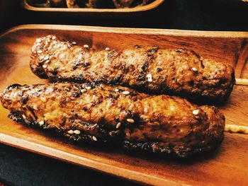 High angle view of food on barbecue grill