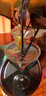 Close-up of wine glass on table in restaurant