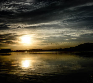 Scenic view of lake against sky during sunset