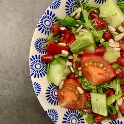 High angle view of chopped vegetables in bowl