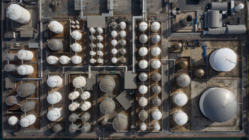 Aerial view of tanks in industrial factory