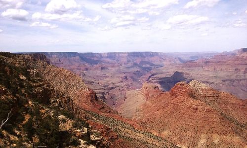 High angle view of rock formations against sky