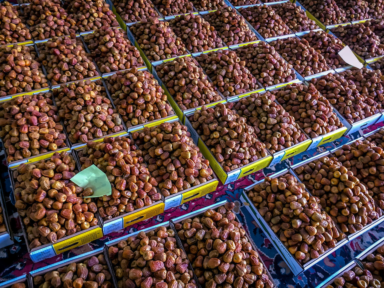 food, food and drink, fruit, abundance, healthy eating, freshness, large group of objects, no people, wellbeing, container, high angle view, retail, market, day, for sale, box, backgrounds, dried fruit, full frame, red, temptation