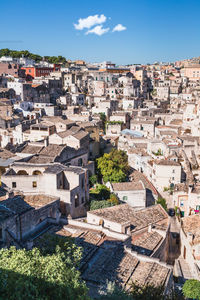 High angle shot of townscape against sky