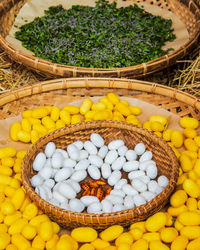 High angle view of basket for sale in market