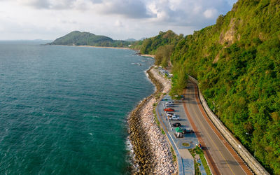 High angle view of sea against sky