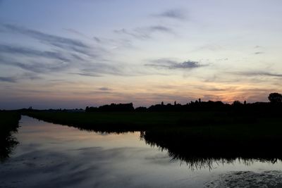 Scenic view of lake against sky during sunset