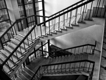 High angle view of spiral staircase in building
