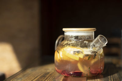 Close-up of jars on table