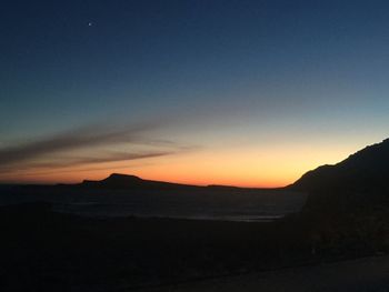 Scenic view of silhouette mountains against sky during sunset