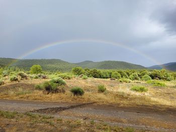 Scenic view of rainbow against sky