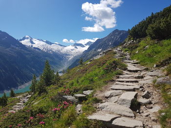 Scenic view of snowcapped mountains against sky