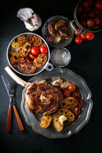 Directly above shot of food in plate