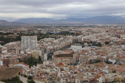 High angle shot of townscape against sky