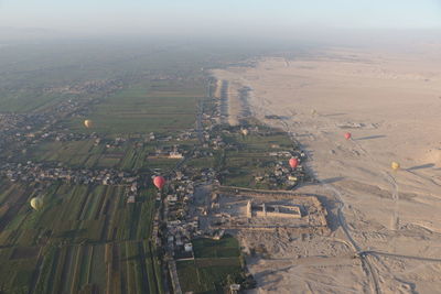 High angle view of city street amidst buildings